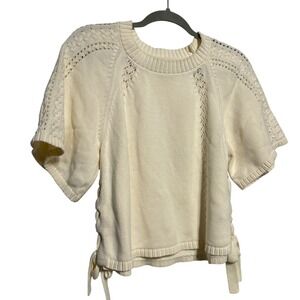 Habitual Side Tie Crew Neck Short Sleeve Sweater Cream Sz Medium Retail: $89 EUC